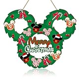 Christmas Mouse Door Sign Decorations, Merry Christmas Wooden Door Hanging Sign Wreath Ornaments for Front Door Decor Peppermint Candy Mouse Shaped Winter Wall Xmas Party Holiday Supplies Green