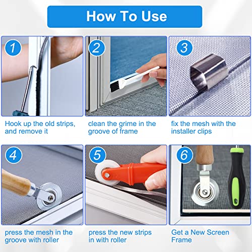 Wiwaplex Window Screen Repair Kit Mesh Screen Spline Roller Repair Tools Kit With Screen Installer Clips, Metal And Plastic Spline Fixing Tool Kit For Window Screen #TOP3