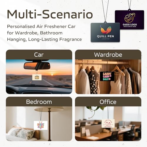 Image of HINFKA Custom Car Air Fresheners for Company Logos | Business Gifts; Event Giveaways; 10-1000 Pcs Bulk Orders; Double-Sided Print; Scent Options Available; Horizontal