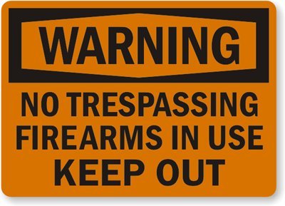 SmartSign - S-8638-AL-14 Warning - No Trespassing, Firearms in Use, Keep Out Sign by | 10" x 14" Aluminum Black on Orange