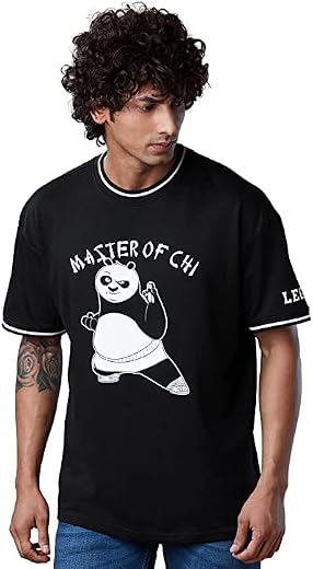 The Souled Store | Men Official Kung Fu Panda Master of Chi Round Neck Black Color | Printed Half Sleeve | 100% Cotton Ove...