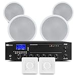 Power Dynamics Multi Zone Ceiling Speaker System Package – Bluetooth Amplifier, 4x 5 Ceiling Speakers & 2-Zone Volume Control for Background Music in Commercial Installations, 30W CSPB5