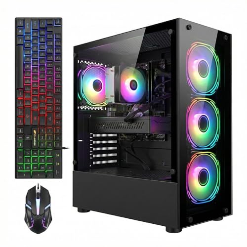 STGAubron Gaming PC Computer Desktop, AMD Ryzen 5 5500 up to 4.2GHz, GeForce RTX 3050 6G, 32G DDR4, 1T SSD, WiFi 6 5G & BT 5.2, RGB Fan x4, Windows 11 Home