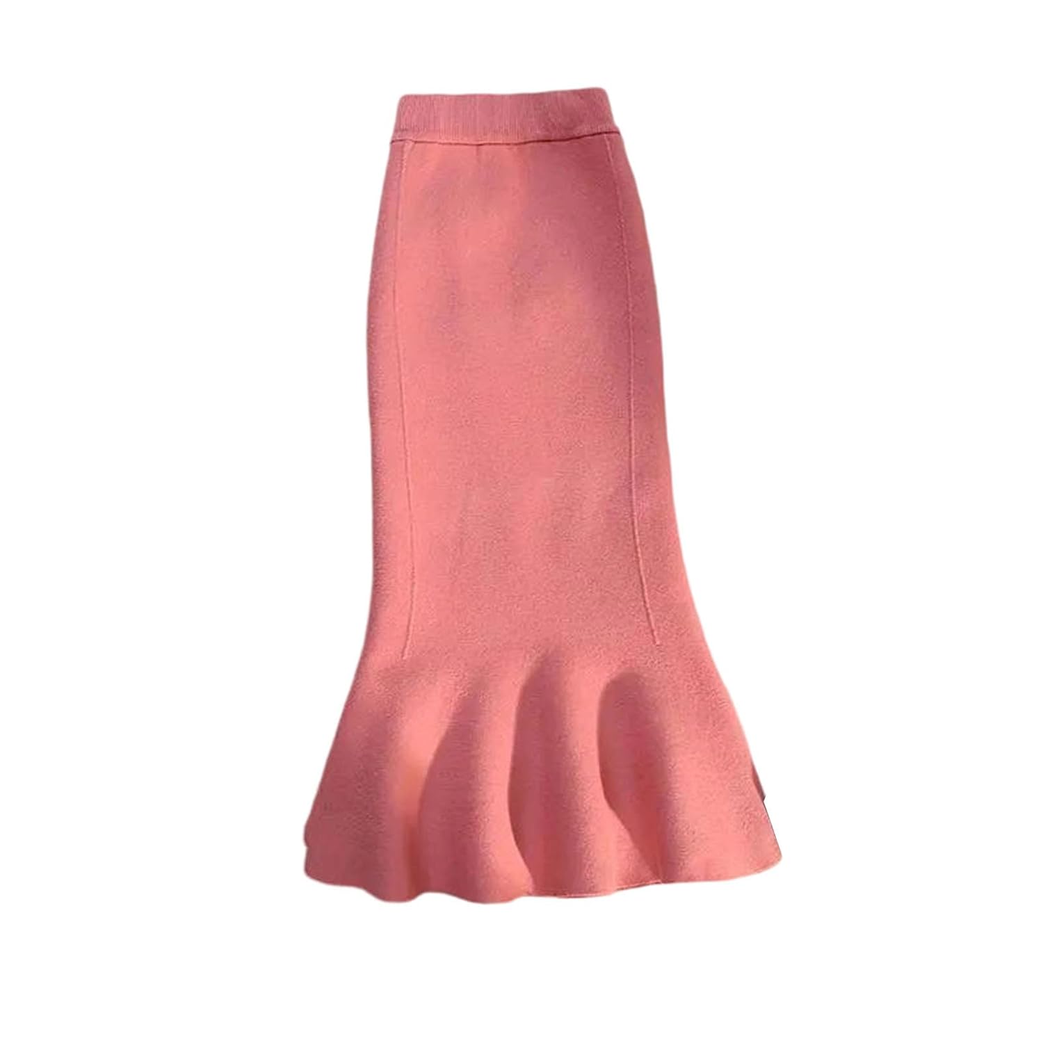 Elastic Waist Mid Length Knit Skirt for Women Winter Vintage Slim Casual Solid Color Skirts
