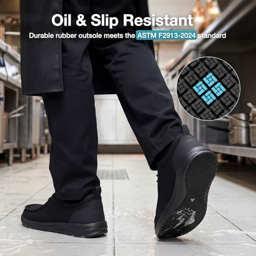 Image of NINGO Non Slip Work Shoes for Men, Waterproof Slip Resistant Kitchen Chef Shoes Moc Toe, Lightweight Comfortable Slip On Loafers Zapatos Trabajo with Arch Support for Restaurant Food Service Walking