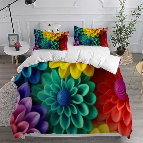Housse de couette super king fleurs imprimé 3D microfibre 260x220cm - 6