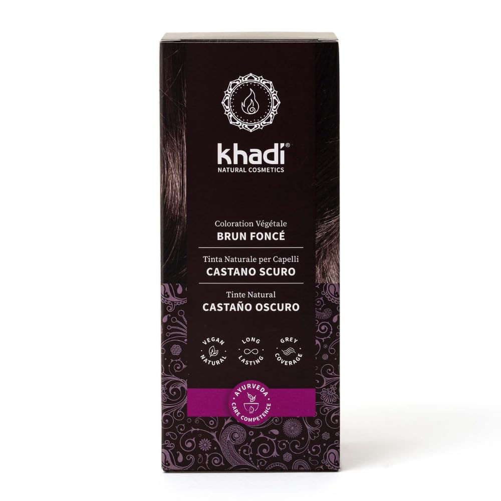 khadi BRUN FONCÉ Coloration végétale - Coloration pour cheveux pour un brun foncé profond et brillant à brun noir intense - 100% végétale et naturelle - 100 g