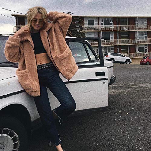 Nsbs Women Coat Casual Lapel Fleece Fuzzy Faux Shearling Zipper Outwear Jackets (Khaki,Xl) #TOP5