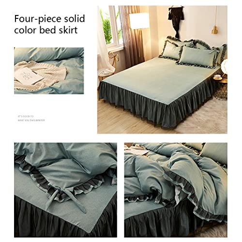 Couverture de couette haut de gamme couleur solide avec jupe de lit raffinée