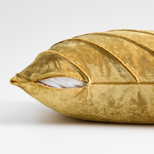 GIGIZAZA Decorative Velvet Pillow Covers 18x18, Set of 2 Gold Sofa Couch Throw Pillows Covers Cases, Living Room Square Cushion Accent Stripe Covers