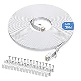 Gulaey Câble Ethernet Cat6 de,Long câble Internet haut débit,Design plat,1 Gbit/s,Pour console 250 MHz/s UTP,Pour console PS3, PS4, PS5, commutateur, routeur, modem, TV, bureau à domicile (30M)