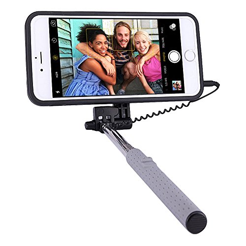 PROG-X iPhone 6S Plus Selfie Stick, Portable Extendable Monopod Wired Selfie Stick Case Cover for Apple iPhone 6 Plus / iPhone 6S Plus (Black)