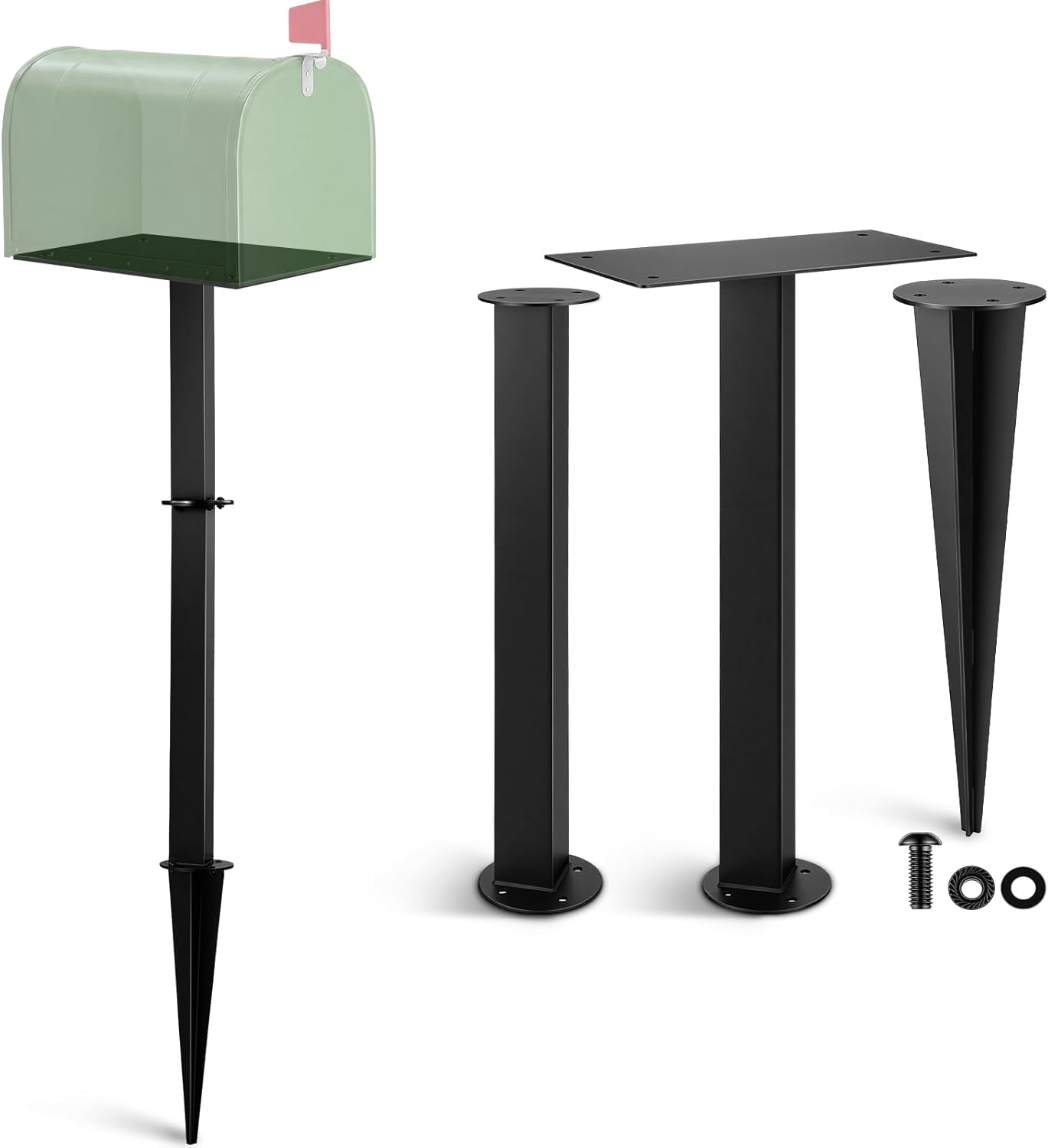 42 Inch In-ground Mounting Post Black Metal Heavy Duty Steel Mailboxes Post with Stake Easy Installation for Outdoor Residential Front Yard Street No Mailbox 42" x 4" x 4"