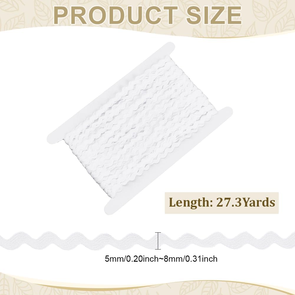 27.34 Yard Rick Rack Trim 1/4 Inch Wave Bending Fringe Trim White Zig Zag Rick Trims S Shaped Ribbon for Clothes Dress DIY Crafts Gift Wrapping Wedding Christmas Party Decor
