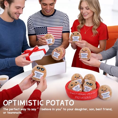 My Desk Potato, Funny Plush Toys with Inspirational Words, 5 Cute Stuffed Potatoes Squishy Toys in 1 Plush Basket, Office Desk Decor, Stress Reliever Set for School Supplies, Coworkers, Women & Men — view 4