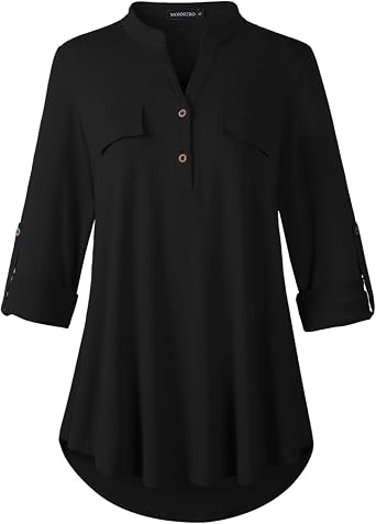MONNURO Womens Plus Size Shirts 3/4 Sleeve Plaid Business Casual Tunic Tops
