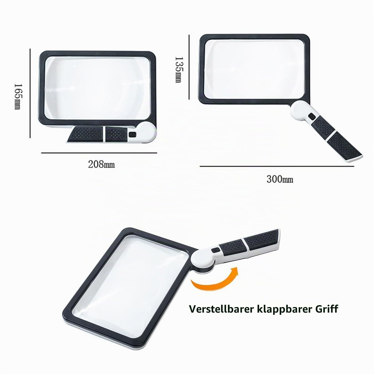 Lupe mit Led Licht, 5X Leselupe mit Beleuchtung Für Senioren Groß, Handlupe Rechteckige Ganze Seite Lupenbrille 48 Leds 3 Dimmmodi, Leselupen Ideal Zum Lesen, Bücher, Arbeit, SehschwäChe, Schwarz