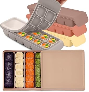 All-in-One Baby Food Storage Bundle - Airtight Silicone Container + 4-Pack Freezer Trays with Leak-Resistant Lids, 12 Cavities 0.7oz Each, BPA Free, Made in Korea, Microwave & Dishwasher Safe