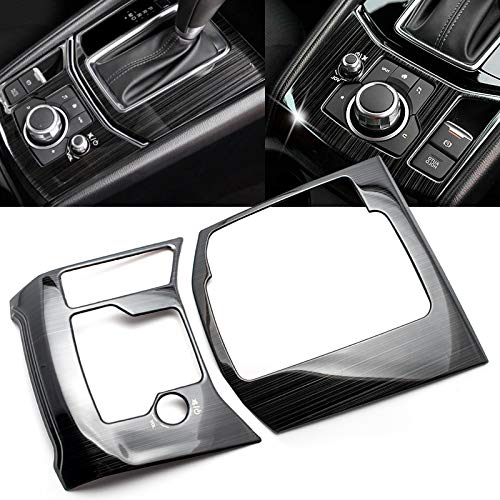 x xotic tech 2pcs Central Console Media w/Gear Shift Panel Cover Frame Trims Set, Compatible with Mazda CX-5 CX5 2017 2018 2019 2020 2021 2022 2023 2024 2025 (Brushed Black Titanium Pattern)