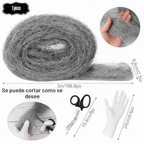 Miniatura 2 de Selftek Lana De Acero Fina 2 , 3 X 5m Lana De Roca Reutilizable - Kit Con Guantes Y Tijeras, Ideal Para Abrillantar, Limpiar, Control De Roedores Y Sellado De Huecos