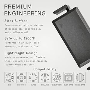 Made In Cookware - Carbon Steel Griddle - (Like Cast Iron, but Better) - Professional Cookware - Crafted in Sweden - Induction Compatible Made In Cookware Carbon Steel Griddle Like Cast Iron but Better Professional Cookware Crafted in Sweden Induction Compatible