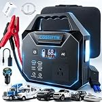 10000A Portable Jump Starter with 200W AC Outlet, 130Wh Power Station, 60W PD Fast Charging for 12V Gas & 15L Diesel Engines, Emergency Battery Booster Pack (12V-10000A)