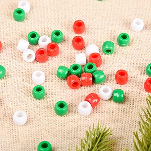 NAUZE 300 Pieces Christmas Pony Seed Beads Red Green White Threading Beads for Xmas DIY Jewelry Making Bracelet Necklace