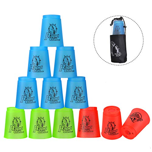 DEWEL Stacking Cup Game with 15 Stack Ways, 12pcs Cup Stacking Set, Sport Stacking Cups with BPA-Free Material, Classic Family Game, Great Gift Idea for Stack Games Lover.(Multi-Colored)