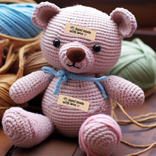 120stk Personalisierte Nähetiketten, Stoff Handgefertigte Anhänger Rechteckig mit Liebe Hergestellte Nähetiketten Geprägte Anhänger zum Nähen von Hüten Geldbörsen Kleidung (Hundepfote)