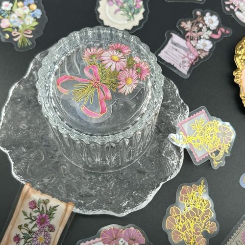 Image of 50 PCS Gold Stamp Stickers for Scrapbooking Journaling Junk Journal Scrapbook Supplies - Waterproof Transparent PET Aesthetic Decals for Resin Crafts Decorative Art Crafts (Gold Stamp)