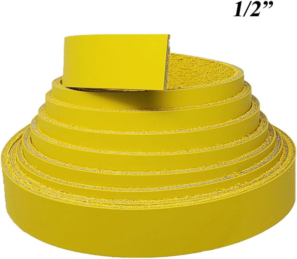 Yellow Leather Strips 1 Inch Wide - Latigo Leather Straps up to 96 Inch Long – 6-7 oz. (2.4 – 2.8 mm) Latigo Leather Strips by Pitka Leather (1" X 84")