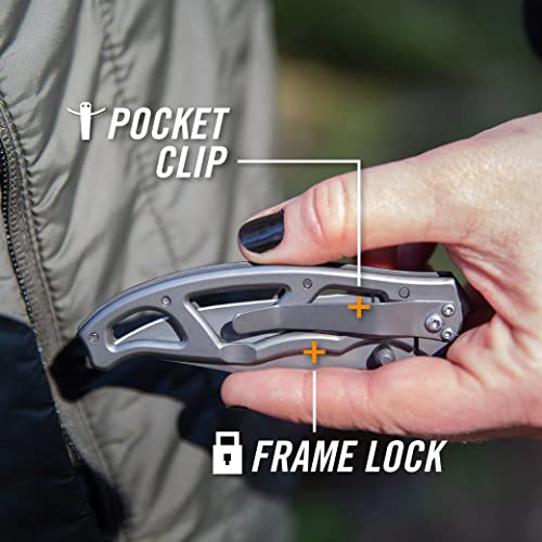 Gerber Gear Paraframe I EDC Folding Pocket Knife, 3" Fine Edge with Safety Frame Lock, Stainless Steel, Grey - Image 3