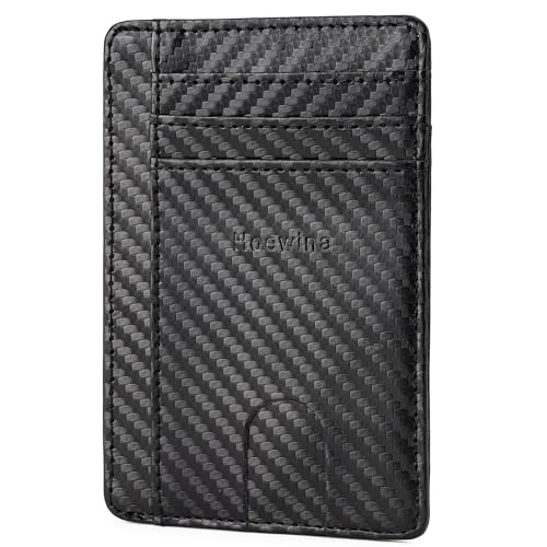 Hoewina Slim Wallet for Men, Credit Card Holder Wallet, Minimalist Design - RFID Blocking Front Pocket Leather Thin Wallet for Men and Women(Carbon Fiber Black)