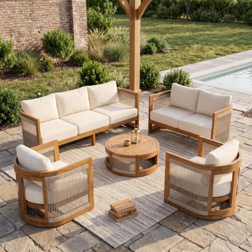 Christopher knight home nylan 7-seater patio furniture set with removable cushion, 5 on a white background.