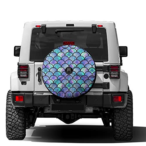Image of Rainbow Mermaid Scale Spare Tire Cover with Backup Camera Hole Wheel Tire Cover Fit Trailer, RV, SUV and Many Vehicle 17inch