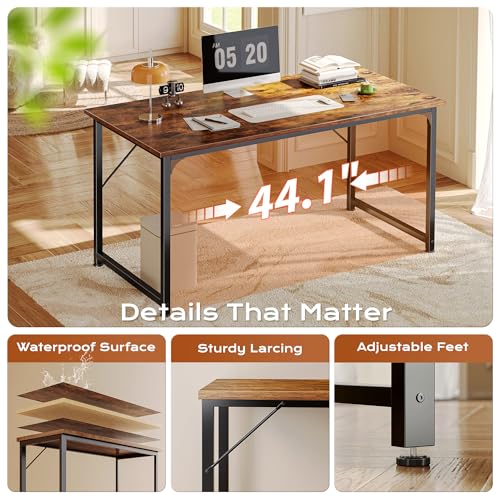Image of PRAISUN 47 X 24 Inch Computer Desk with Deeper Desktop, Gaming Office Writing Work Desk for Home Office, Study, Bedroom, Work from Home, Metal Frame, Rustic Brown