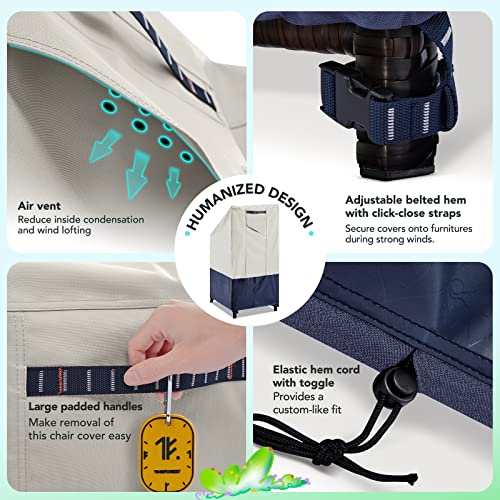 Time Forest Stackable Outdoor Chair Covers Waterproof, Heavy Duty Patio Furniture Covers, 100% Waterproof For Outdoor Furniture, Fits For 4-6 Stacking Chairs, 36Lx28Wx47H Inches, Fog/Navy #TOP4