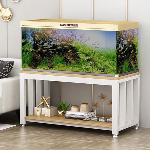 Mesa de terrario y acuario de doble estante que soluciona la falta de espacio en la oficina