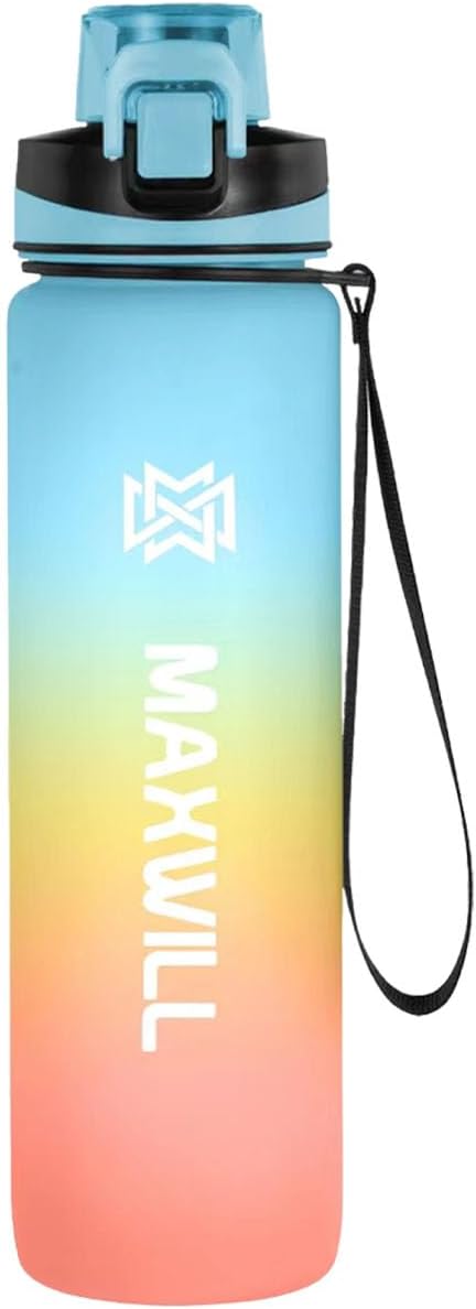 Maxwill 35oz Water Bottle with Time Marker – Motivational Water Bottle for Daily Water Intake, Leakproof BPA-Free Sports Bottle, Reusable Water Bottle for Gym, Travel, Home, School, Office