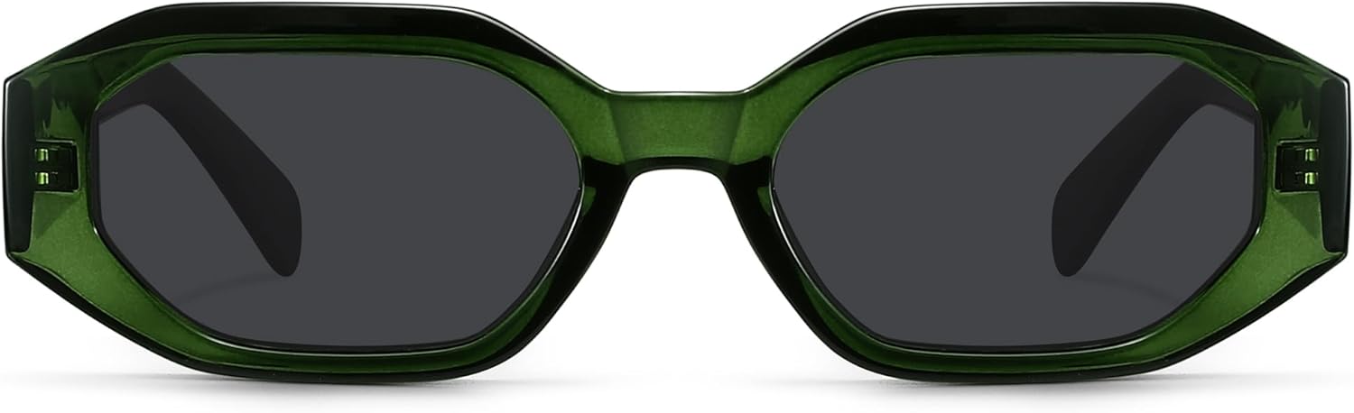 Retro Polarized Rectangle/Hexagon Sunglasses for Women,90s Trendy Vintage Narrow Hexagon Acetate Frame Sunglasses