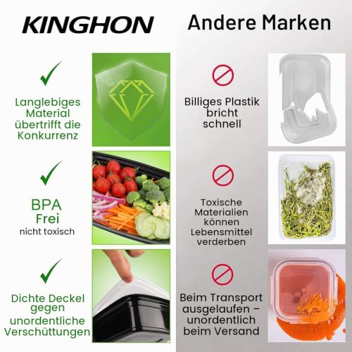 Foto von Meal Prep Container,Kunststoff Bento Lunchbox mit Luftdichten Deckel | BPA-freie Lebensmittelbehälter 10er Set, 3 Fächer, luftdichter Deckel, 950 ml, gefrier-, mikrowellen- & spülmaschinengeeignet