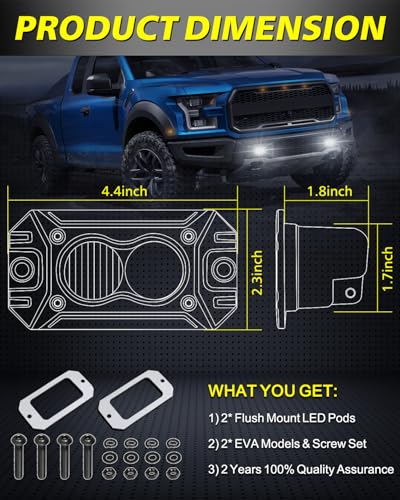 Image of Flush Mount LED Pods, AKD Part CREE LED Flush Bumper Lights 40W Spot Flood Combo Offroad Driving Light Backup Reverse Lights Flush Mount LED Fog Light Pods for Trucks Pickup SUV UTV ATV