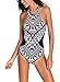 FARYSAYS Women's High Neck One Piece Beachwear Black Swimwear Swimsuit for Women Girls, Monochrome Tribal Print, L(US size 10-12)