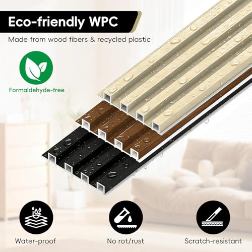 10Pack WPC Slat Wall Panels, 96 x 6.4 x 0.8Inches 3D Accent Wall Panels for Interior Home Decor, Fluted Wood Paneling for Living Room, TV Background, Office, Bedroom (Teak) by RITOLLO - Image 4
