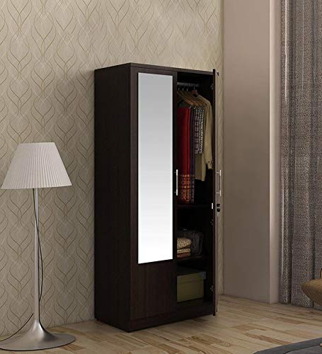 Image of Spacewood Carnival Wardrobe | 3 Year Warranty | Almirah, Cupboard, Almari, 2 Door Wardrobe with Mirror, 1 Hanging Space|Engineered Wood| Natural Wenge
