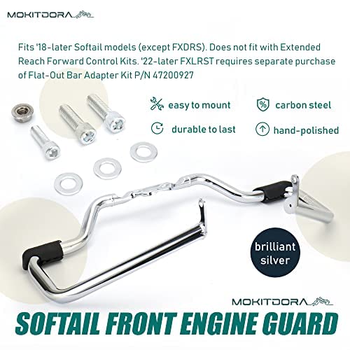 Mokitdora Softail Engine Guard Highway Rail Mustache Crash Bar 1.25" Fat For Harley Softail Fat Boy Street Bob Heritage Classic Low Rider Deluxe 2018-Up, Chrome #TOP1