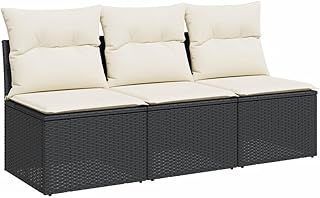 vidaXL Gartensofa mit Kissen 3-Sitzer, Sofa mit Staufach unter Sitzfläche, Terrassensofa mit abnehmbarem waschbarem Bezug, Gartenmöbel Terrassenmöbel, Schwarz Poly Rattan