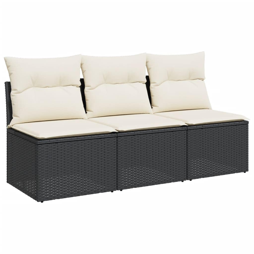 Gecheer Divano da Giardino a 3 Posti con Cuscini Nero in Polyrattan,Divani,da Giardino,per Esterno,Salottini,Salotto da Giardino,da Esterno,Divano Modulare,Set da Giardino,366015