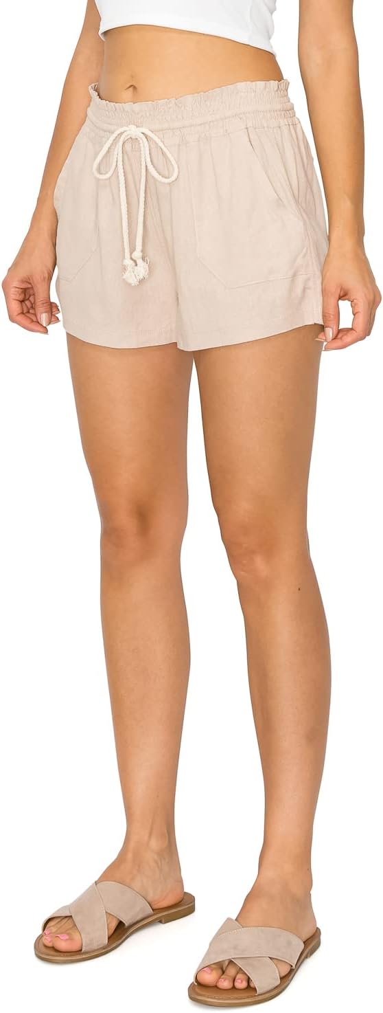 Cali1850 Women's Casual Linen Shorts - Drawstring Smocked Waist Oceanside Lounge Beach Printed Pants with Pockets - Image 2