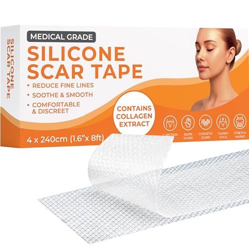 Medical Grade Silicone Scar Tape Collagen | 4cm x 2.4M | Silicone Scar Sheets for After Surgery C Section Recovery, Wrikles Removal, Face Treatment Gel Patches/Plasters